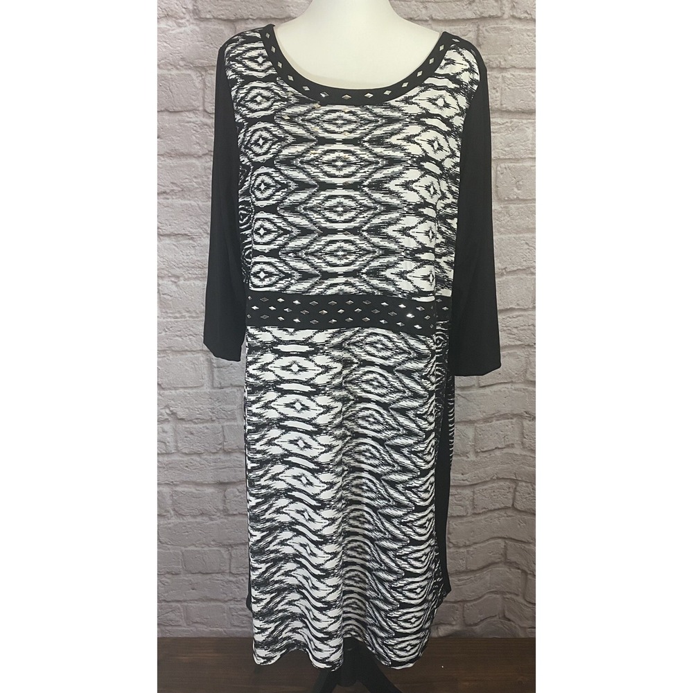 NEW‎ Avenue Black White Liquid Knit Dress 22 24 Stretchy Beaded